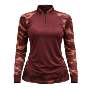 Camisa Agro Feminina Marron Camuflada com proteção solar Uv 50+
