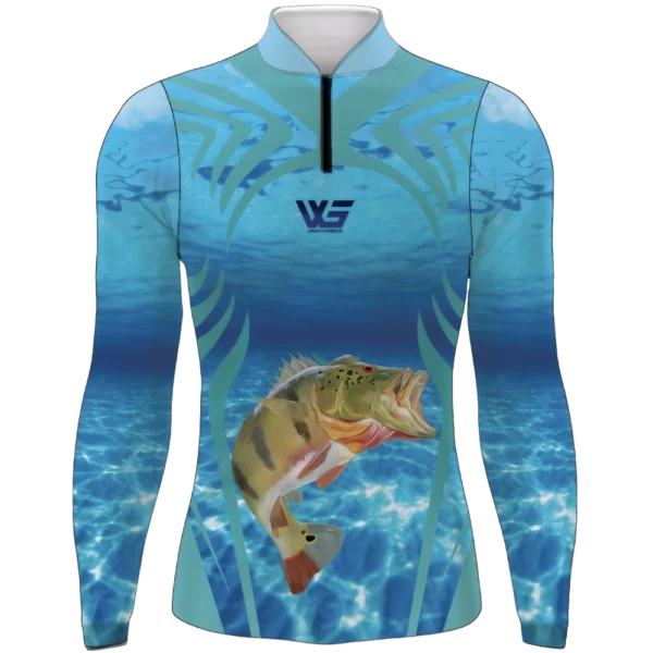 Camisa Pesca Azul Manga Longa Dry Fit Proteção UV50+