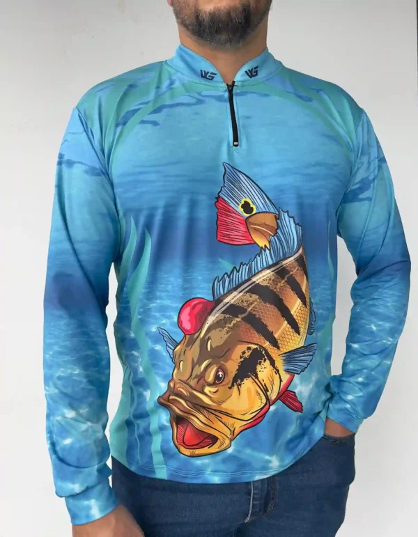 Camisa Pesca Azul Manga Longa Dry Fit Proteção UV50+ - Imagem 4
